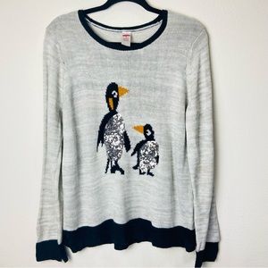 Holiday Time‎ Womens L Penguin Embellished Holiday Sweater